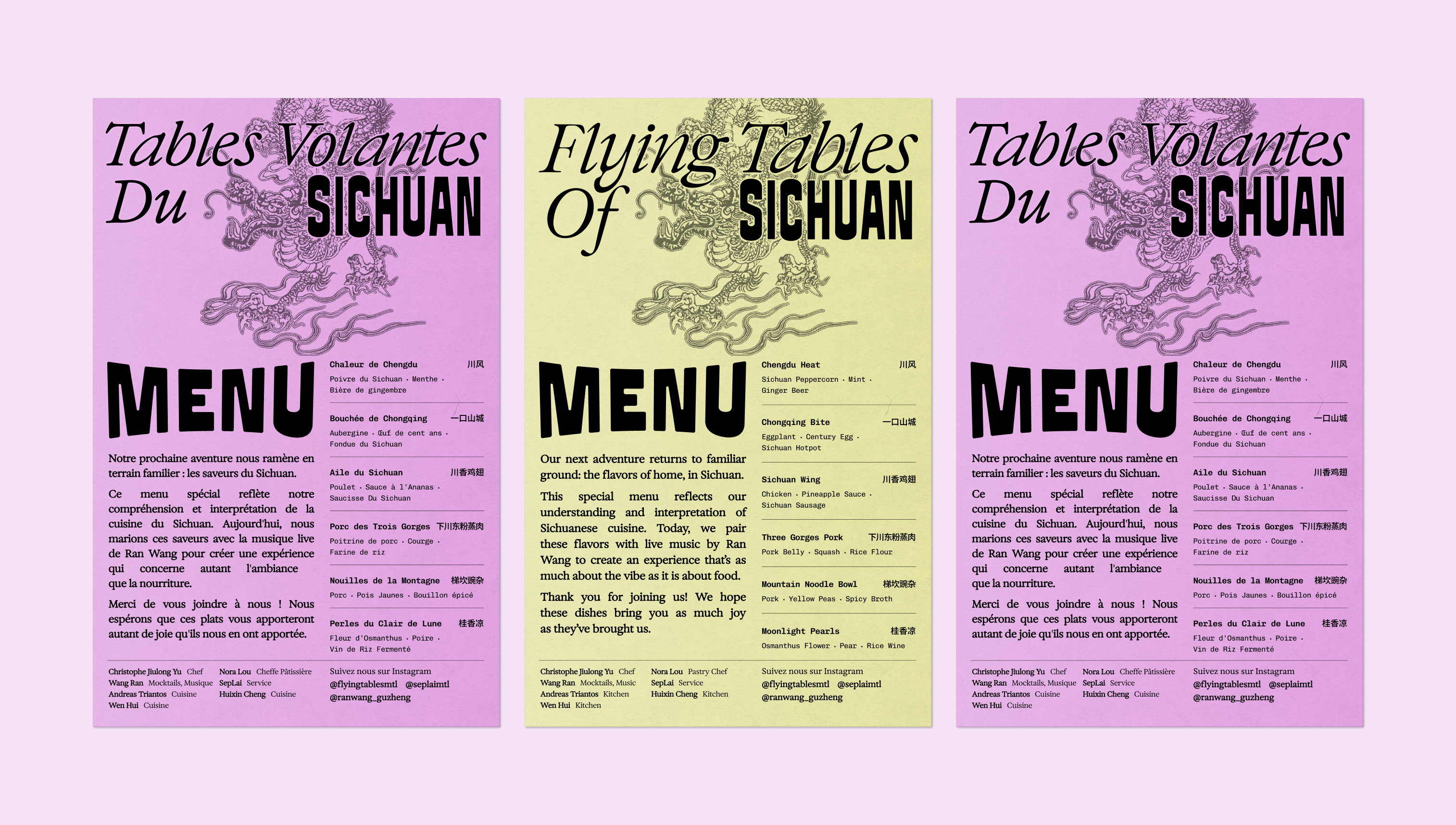 Flying Tables Sichuan menus
