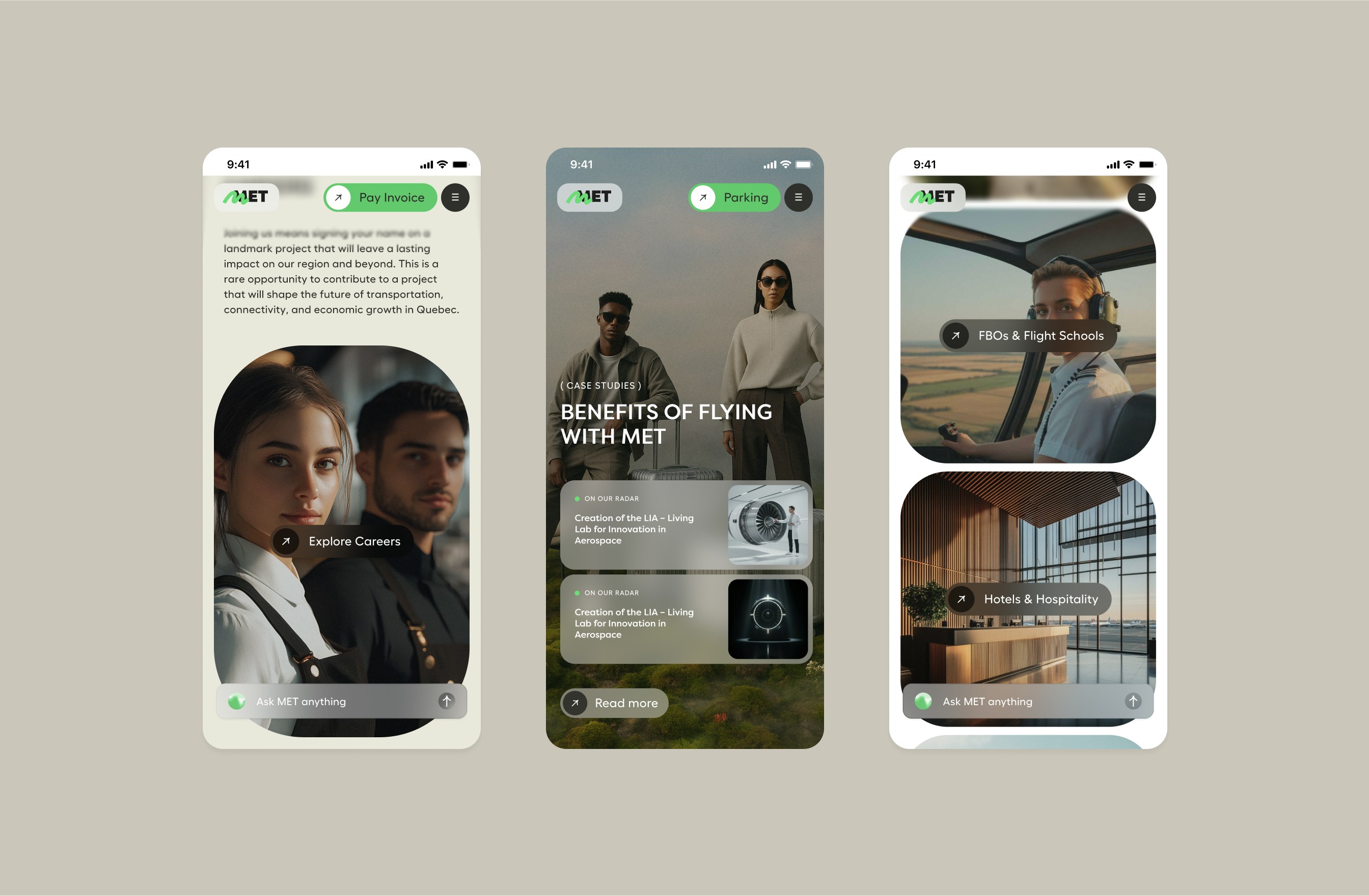 MET Airport mobile pages
